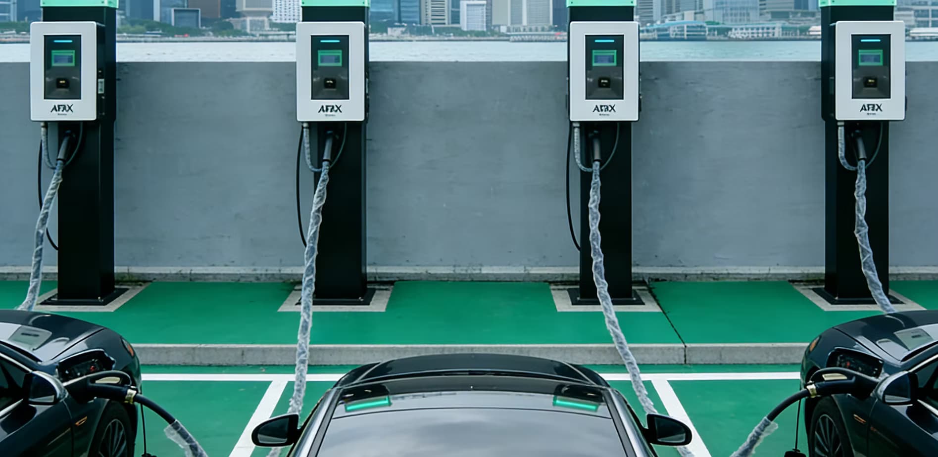 Estação de recarga comercial com múltiplos carregadores Afax Power
